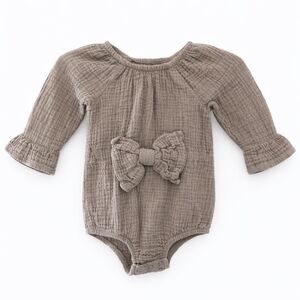 Grayson Mini Gauze Romper Bow Olive 0–3M